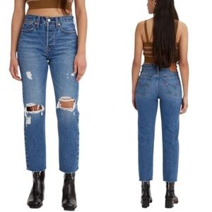 Levi’s 501 Jeans Premium Straight Leg High Rise 90s blue Distressed Torn Ripped